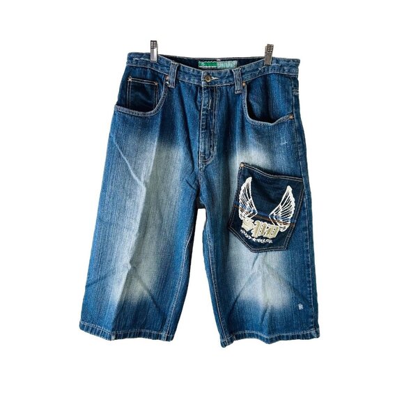 Vintage Y2K Southpole Thick Stitched Baggy Denim Jean Shorts Hip Hop Mens 36